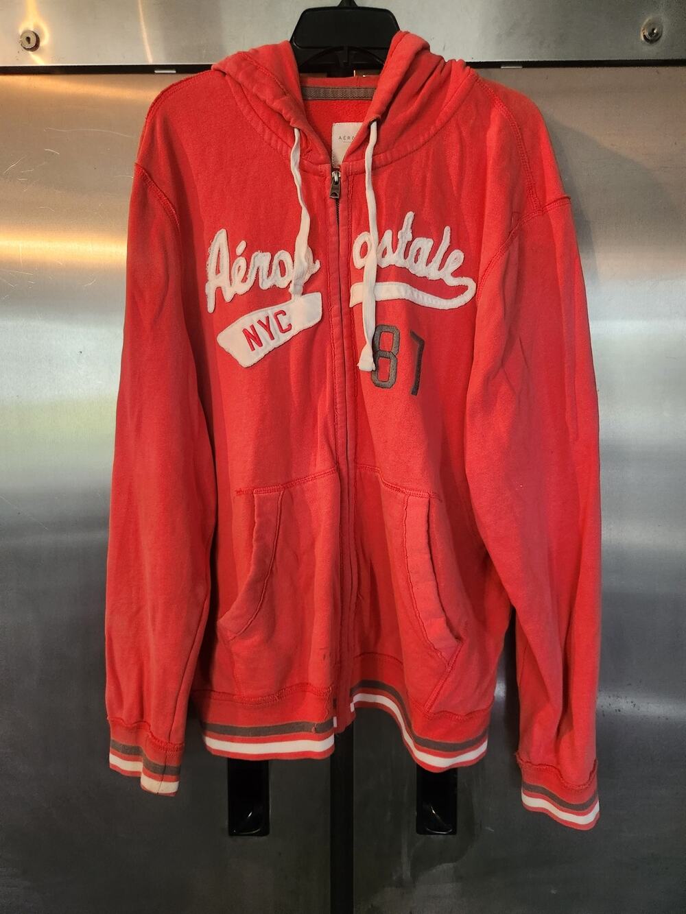 Aeropostale Full Zip Hoodie Mens XL Pastel Striped Trim Cotton Blend Sweatshirt